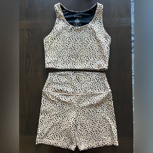 KAVALA Cheetah Workout Biker Shorts Longline Bra Set M/L